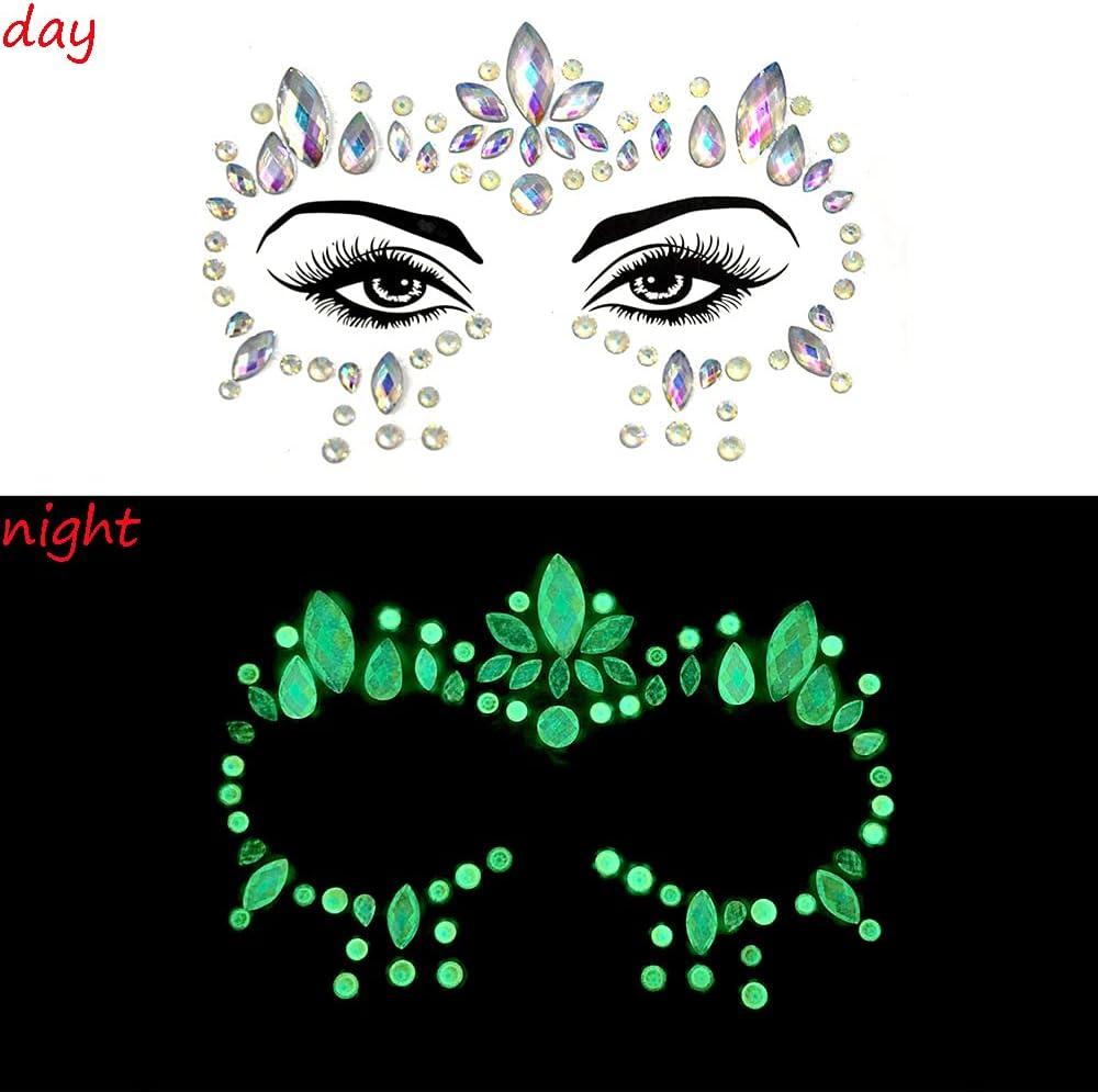 Face Gems Glitter Glow in The Dark, 4 Pcs Face Jewels for Festival