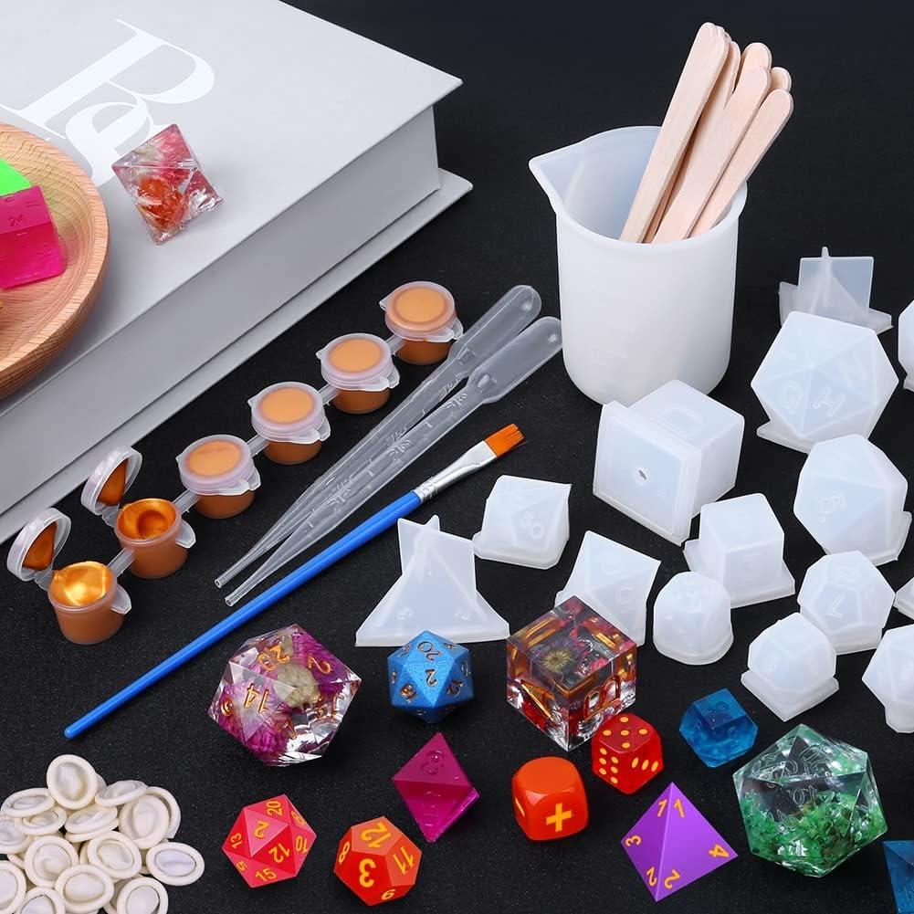 Dice Molds for Resin, 7 Shapes Silicone Polyhedral Resin Dice Mold Dice  Making Mold with Lid for Epoxy Resin Casting Table Board Game