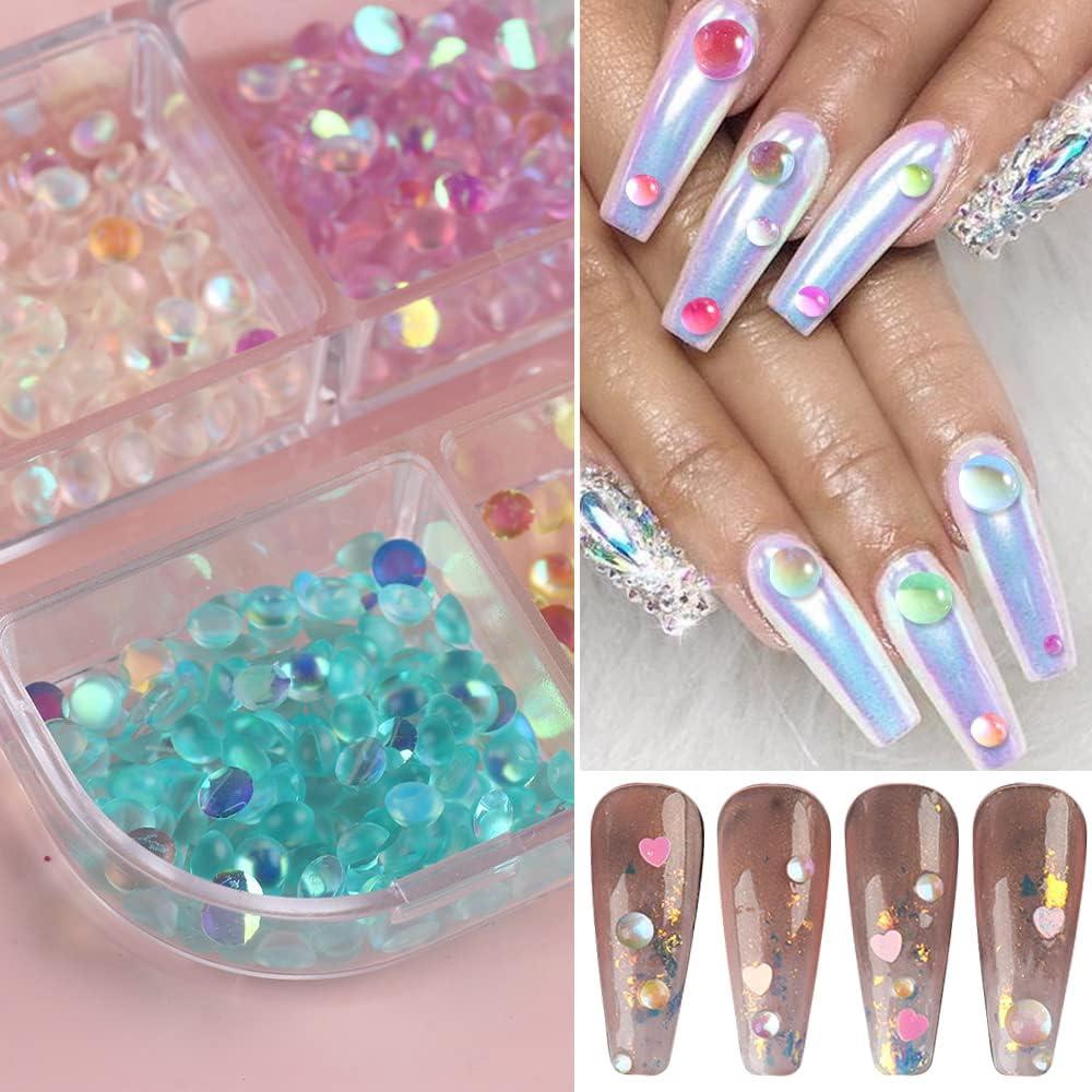 12 Grid/Box Nail Glitter Crystal Rhinestone White + AB Mixed Sizes Glass  Gems For Nails Jewelry Parts DIY 3D Nail Art Decoration