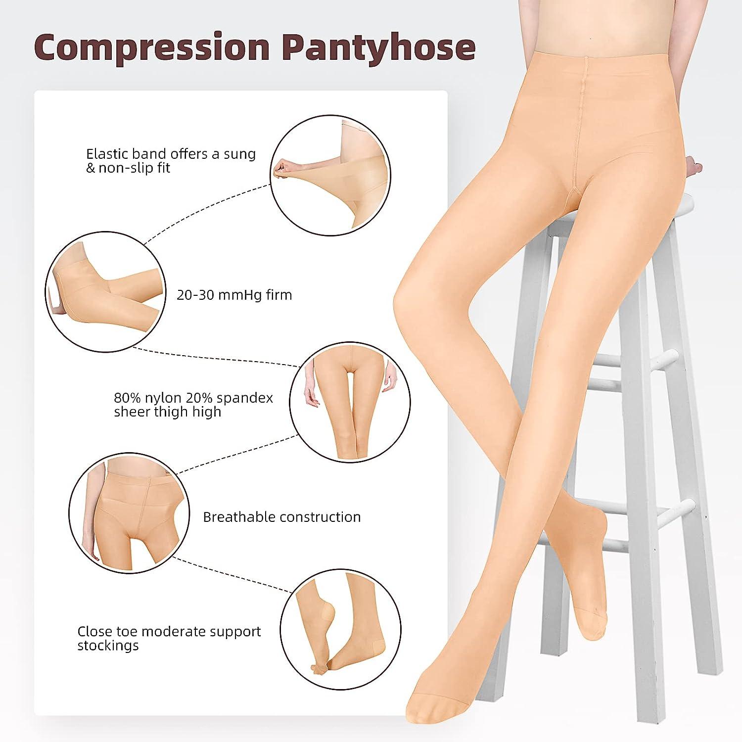 Medical Compression Stockings 2 Pairs 20-30 mmHg Compression Stocking  Pantyhose for Women and Men Progressive Compression Hose stockings for  varicose veins Closed Toes Support Stockings leggings Beige Large