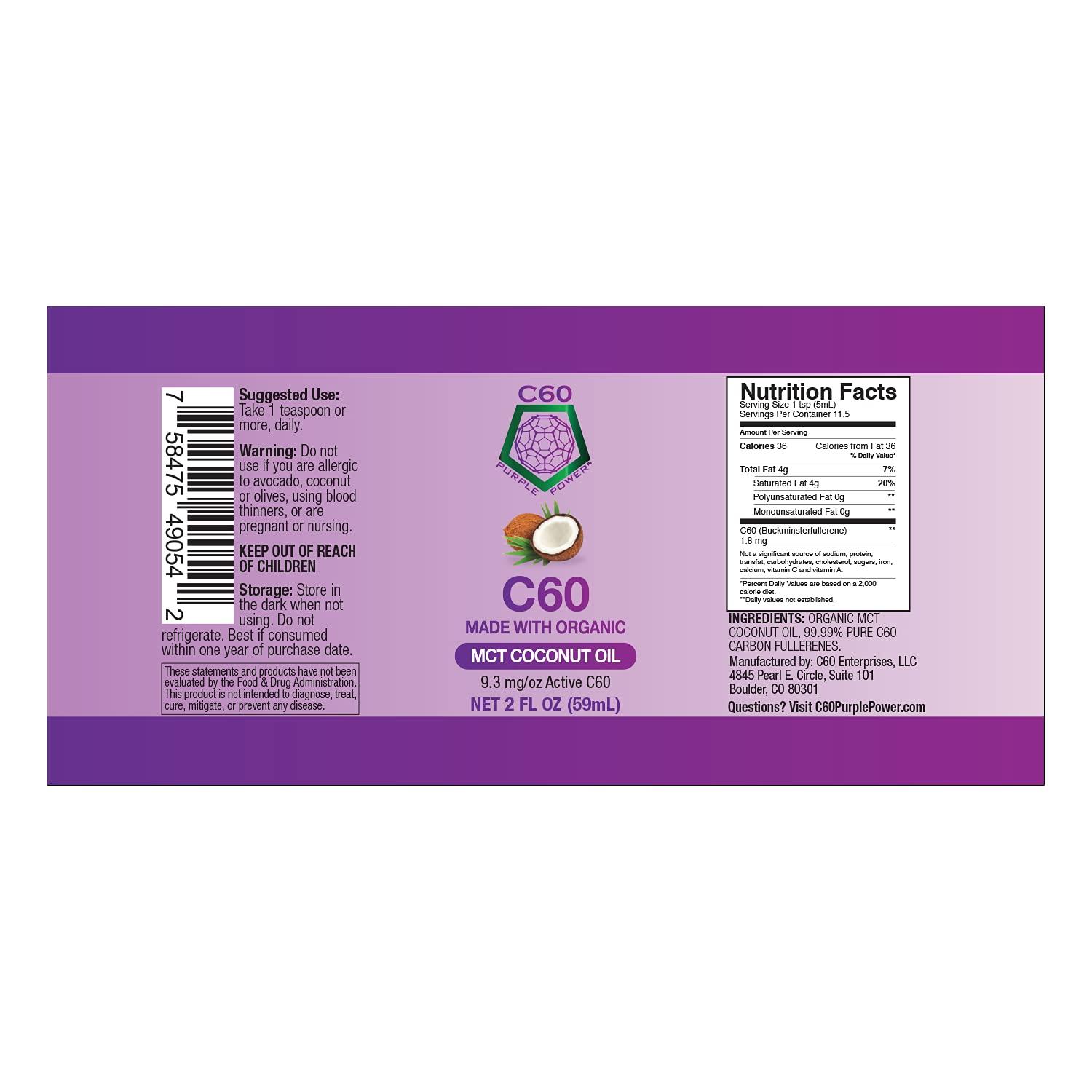 C60 Purple Power Organic MCT Coconut Oil, Organic Cold-Pressed