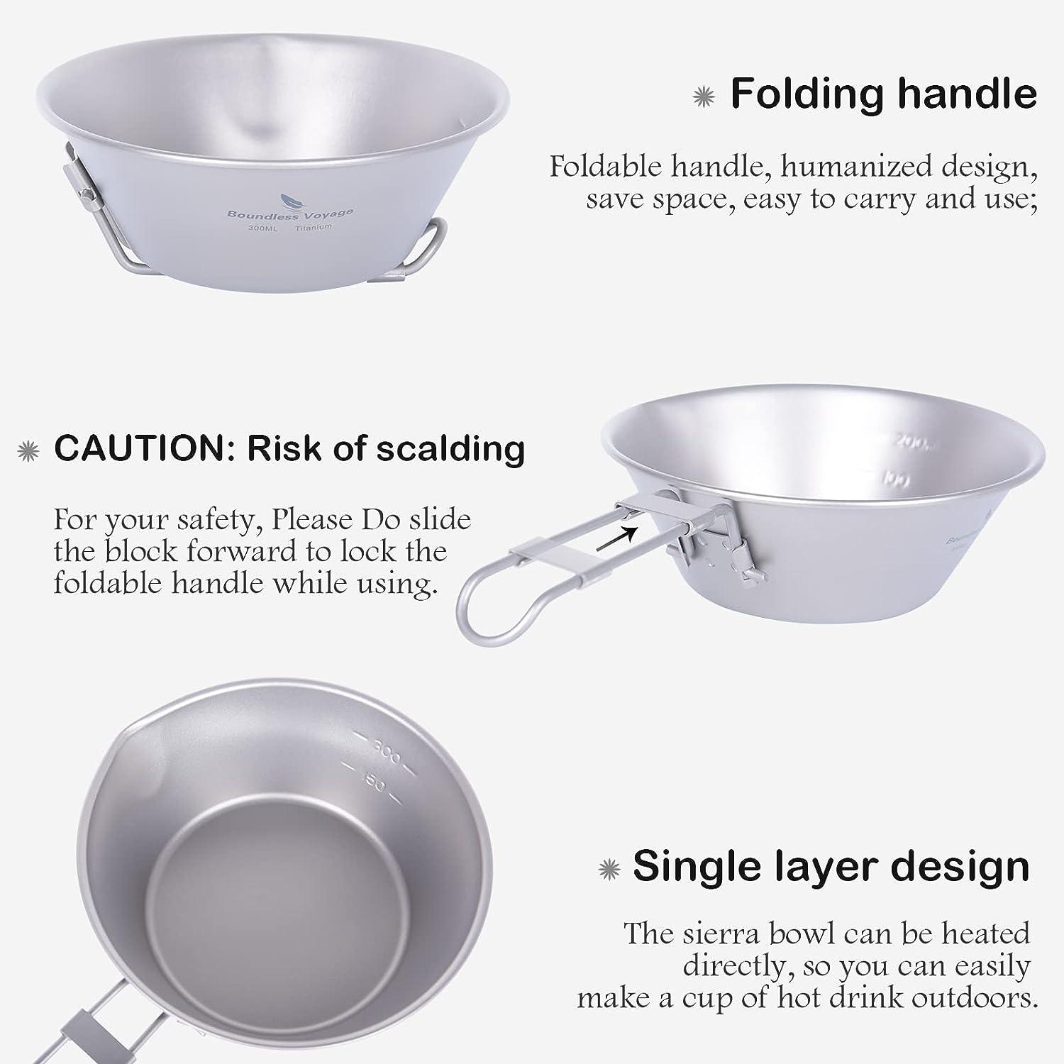 Camping Frying Pan Handle Portable Titanium Bowl Water Tableware Cookware  Picnic