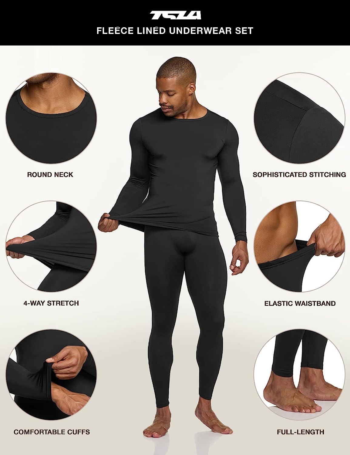 Men Soft Long Johns Fleece Lined Base Layer Thermal Underwear Top & Bottom  Set