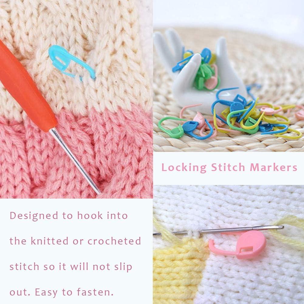 120 Pieces Knitting Crochet Stitch Markers, Colorful Knitting Markers  Crochet Clips with 9 Pieces Big Eye Sewing Needles  (2inch×3/2.3inch×3/2.7inch×3)