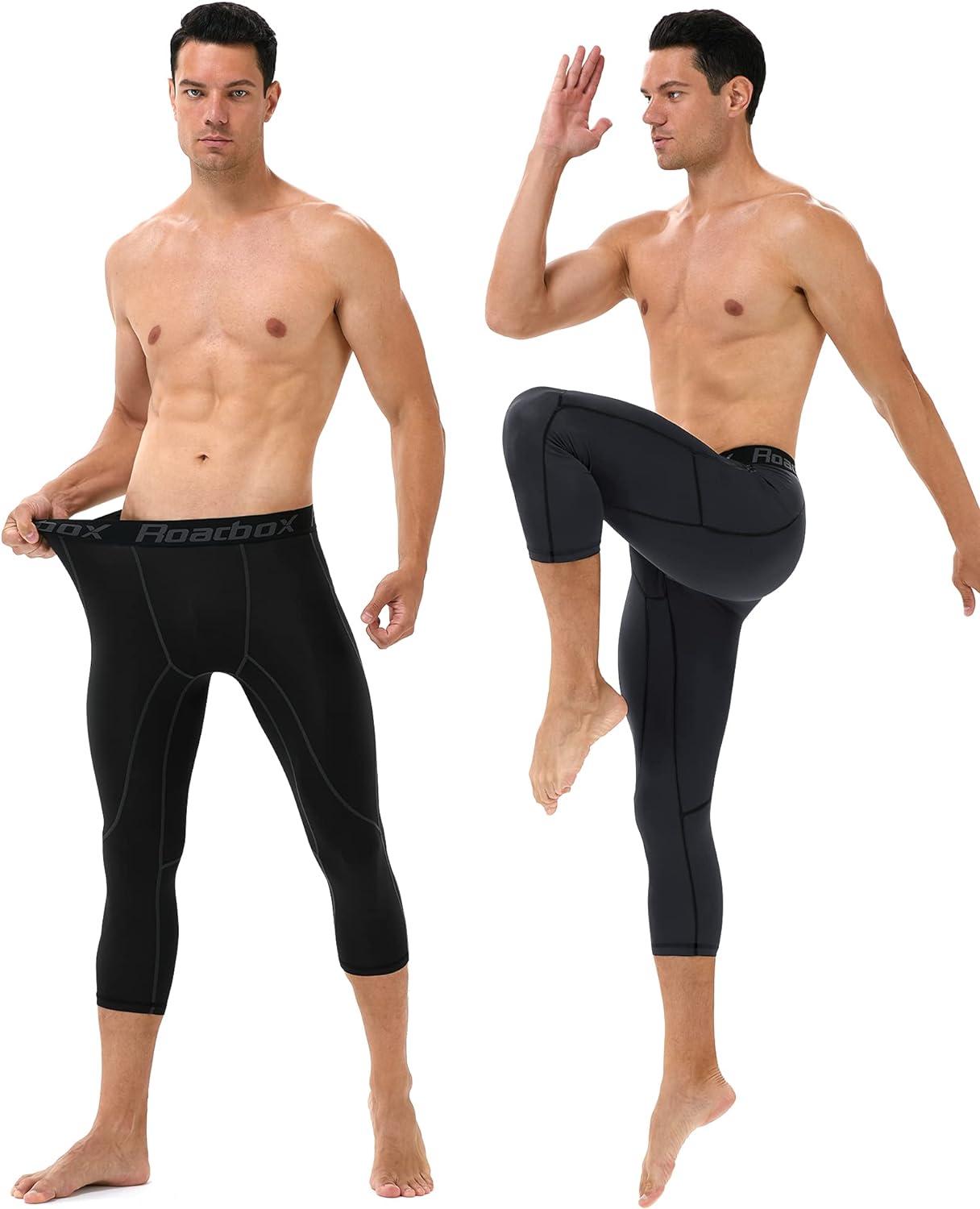 2 Pack Men's Compression Pants One Leg 3/4 Capri Tights Leggings Athletic  Base Layer for Gym Running Basketball