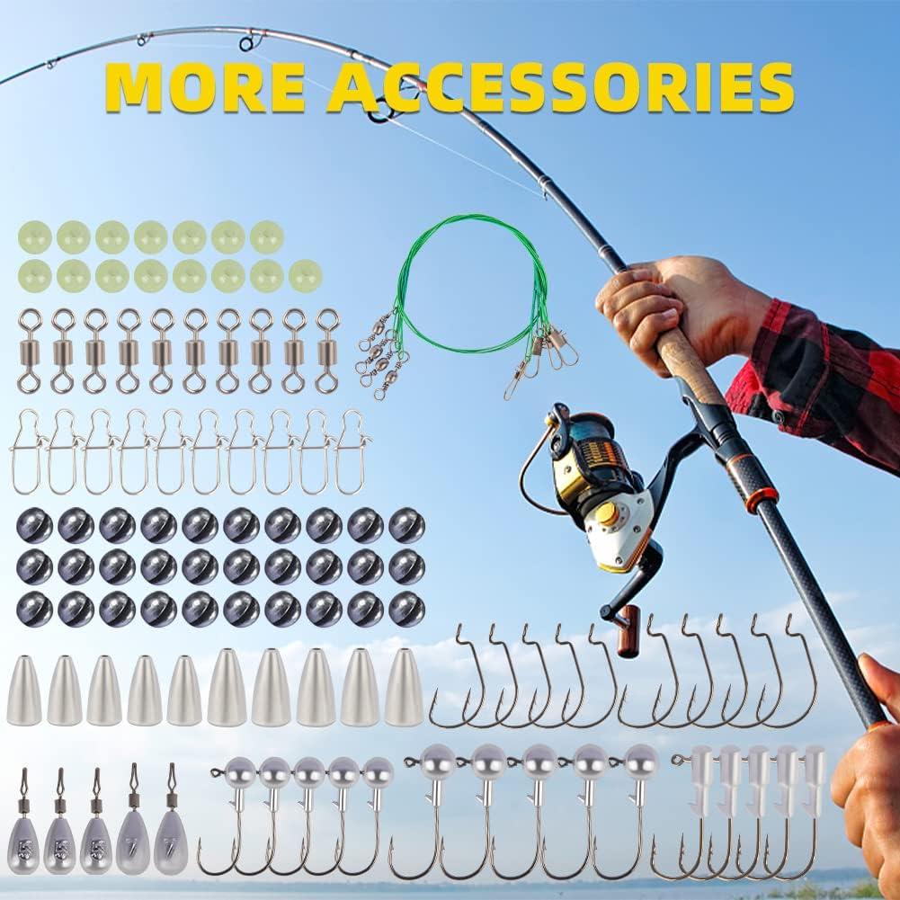 GOANDO Fishing Lures Fishing Gear Tackle Box Fishing Attractantsfor Bass  Trout Salmon Fishing Accessories Including Spoon Lures Soft Plastic Worms  Crankbait Jigs Fishing Hooks 302 Pcs Fishing Lures