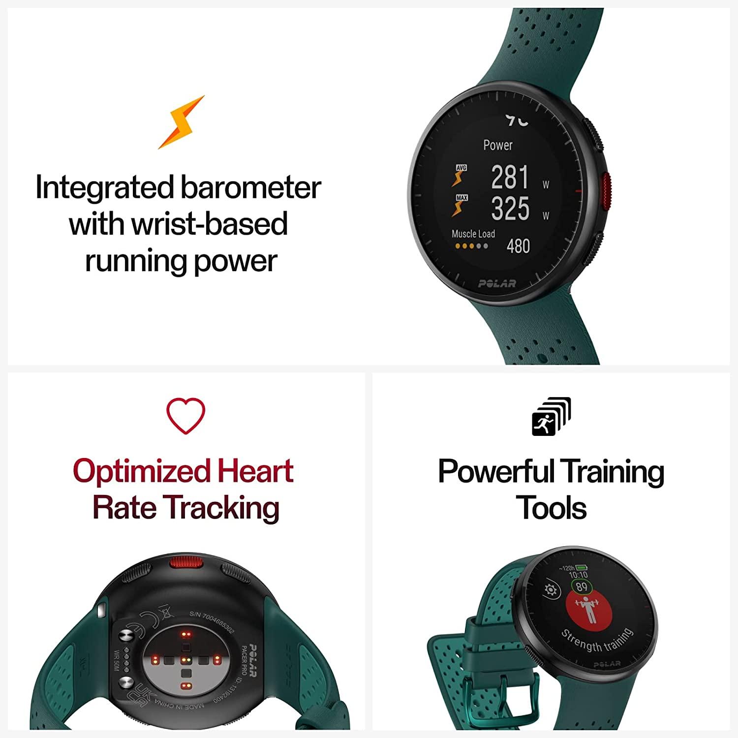 Polar Pacer Pro - Advanced GPS Running Watch - Ultra-Light Design & Grip  Buttons - New Training Program & Recovery Tools Gray-Black S-L