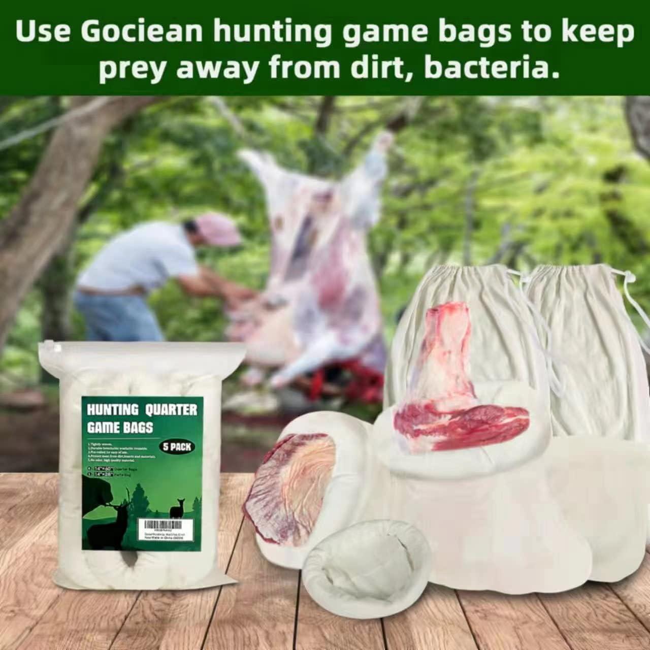 Gociean Game Bags Elk Hunting Meat Bags 48inch/60inch 5-Pack Rolled Heavy  Duty Quarter Bags Reusable & Breathable Meat Game Bags with Reflective  Strip for Elk Caribou Deer Moose Antelope Duck