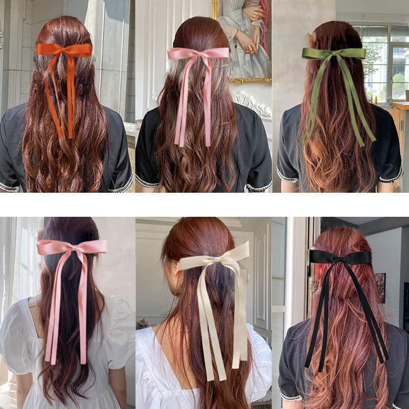 SALOCY Ribbon Hair Bows for Women Girls,4 PCS Hair Ribbon Hair Bows Clips  for Women Hair DIY Design,Pink