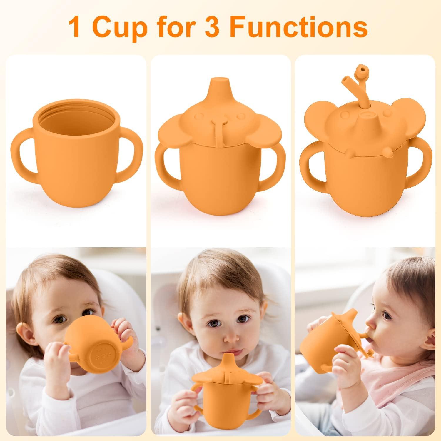 Toddler Sippy Cups Silicone Straw Cup Spill Proof with Handles for