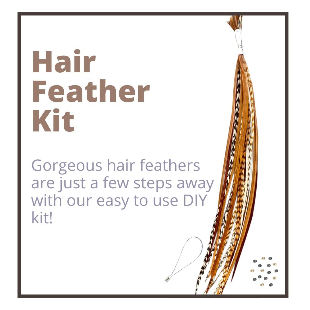 Sexy Sparkles Feather Hair Extensions, 100% Real Rooster Feathers, Long Natural Colors, 20 Feathers with Beads and Loop Tool Kit, Size: Standard