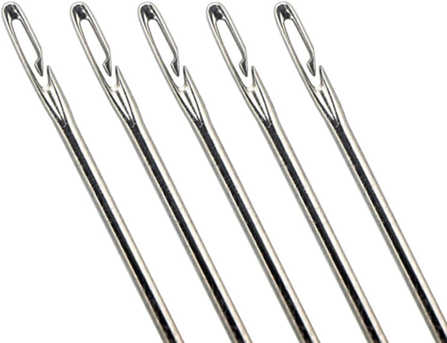 12pc Hand Sewing Needles Stainless Steel Self-Threading Silver