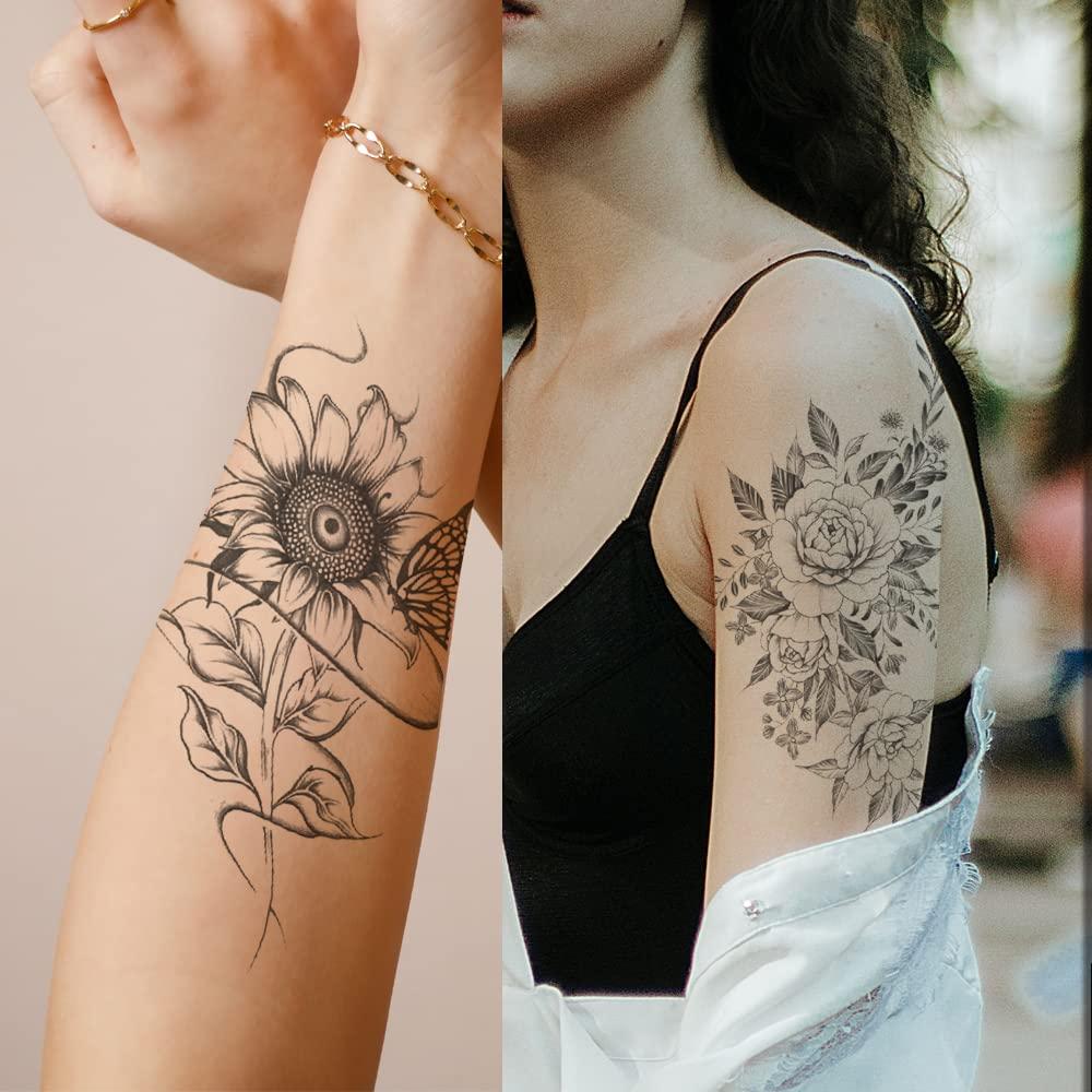 1pc Temporary Tattoo Black Flower Tattoo Sleeves Water Transfer Tatoo  Sticker Peony Rose Tattoos | Fruugo NO