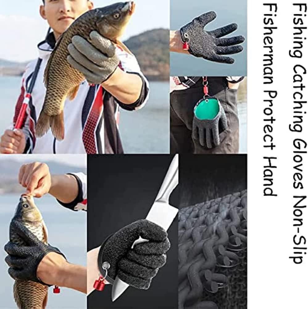 Fishing Gloves, Anti Slip Fish Cleaning Gloves, Waterproof PE Wire Weave  Fishing Glove with Professional Fisherman Magnet Release Fishing Gloves for