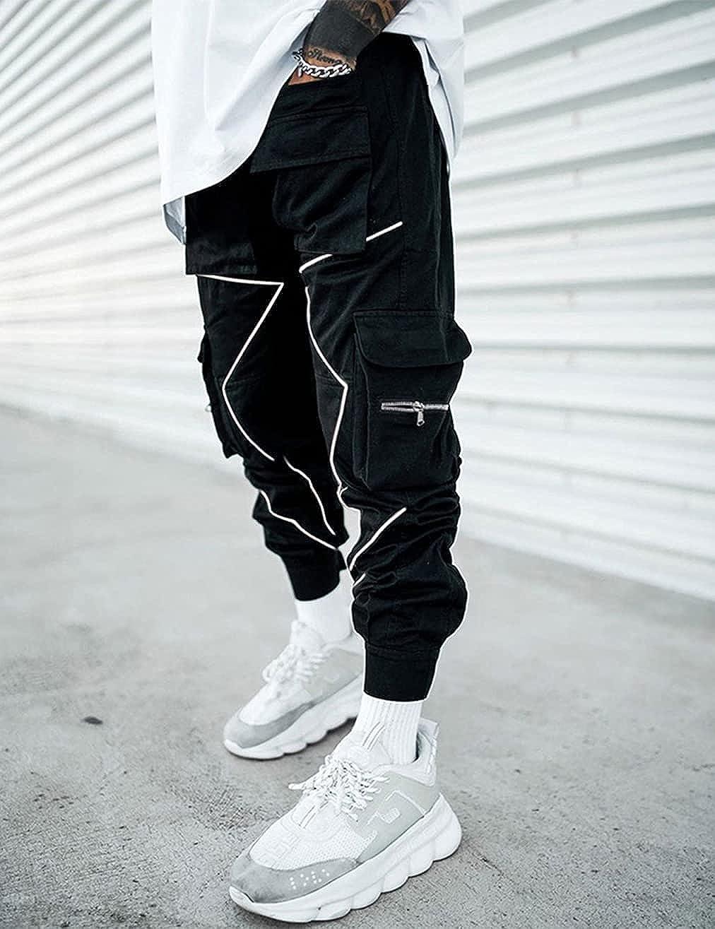Mens Casual Pockets Cargo Pants Fashion Black Overalls Hip Hop Joggers  Trousers | eBay
