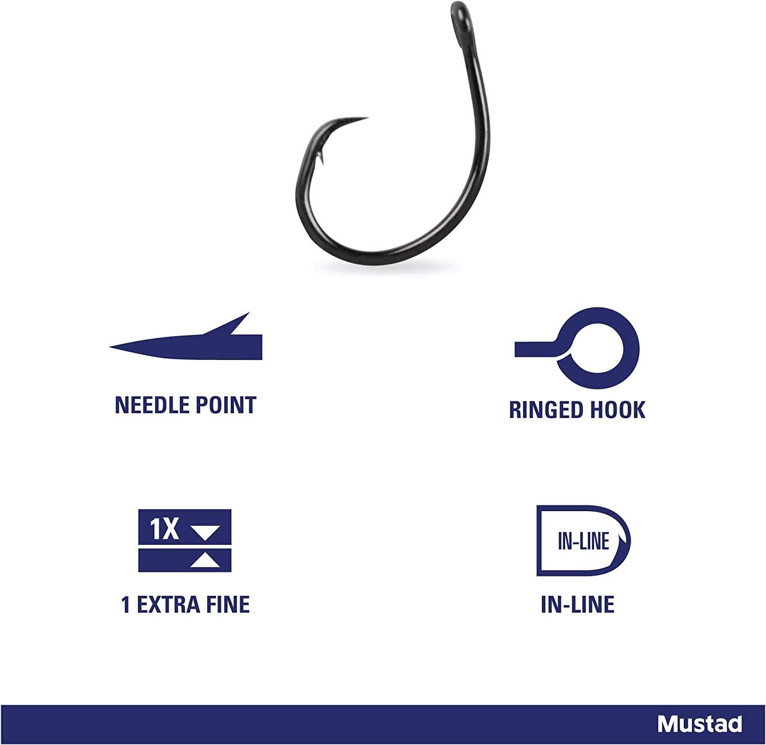 Mustad In Line Circle Hook - Black Nickel Size 1 - 10 per pack 