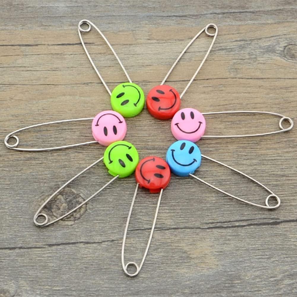 ARTCXC 1Box(50Pcs) 55mm/ 2.2 Inch Safety Pins Smiling Face Plastic Head  Stainless Steel Diaper Pins