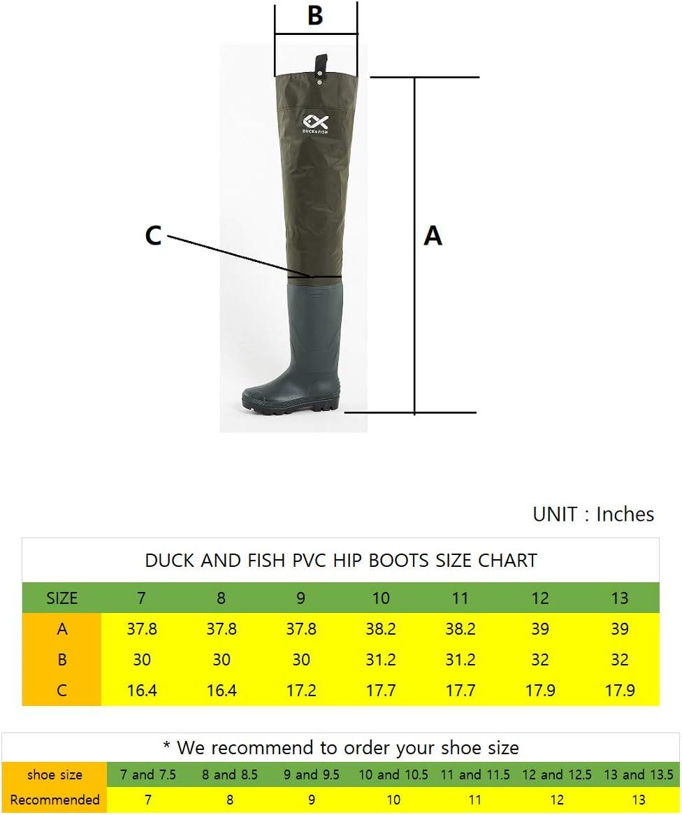 Duck and Fish Green Fishing Wader Hip Boots with Cleated Outsole 10 Women/8  Men