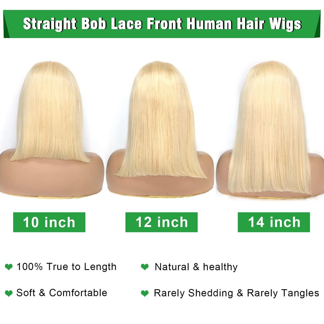 10 Inches Yellow Bob Is Straight Yellow Coloured Wig With Baby Hair Around  It And Also Having Front Lace Line And Natural Hair