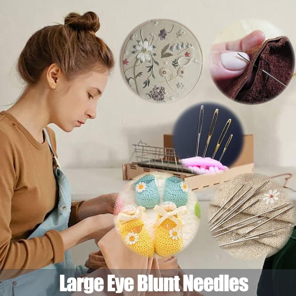 Large Eye Blunt Needles, Stainless Steel Tapestry Needle, Yarn Knitting  Needles, Darning Needle with Wooden Needle Case Carving Pattern Art Deco