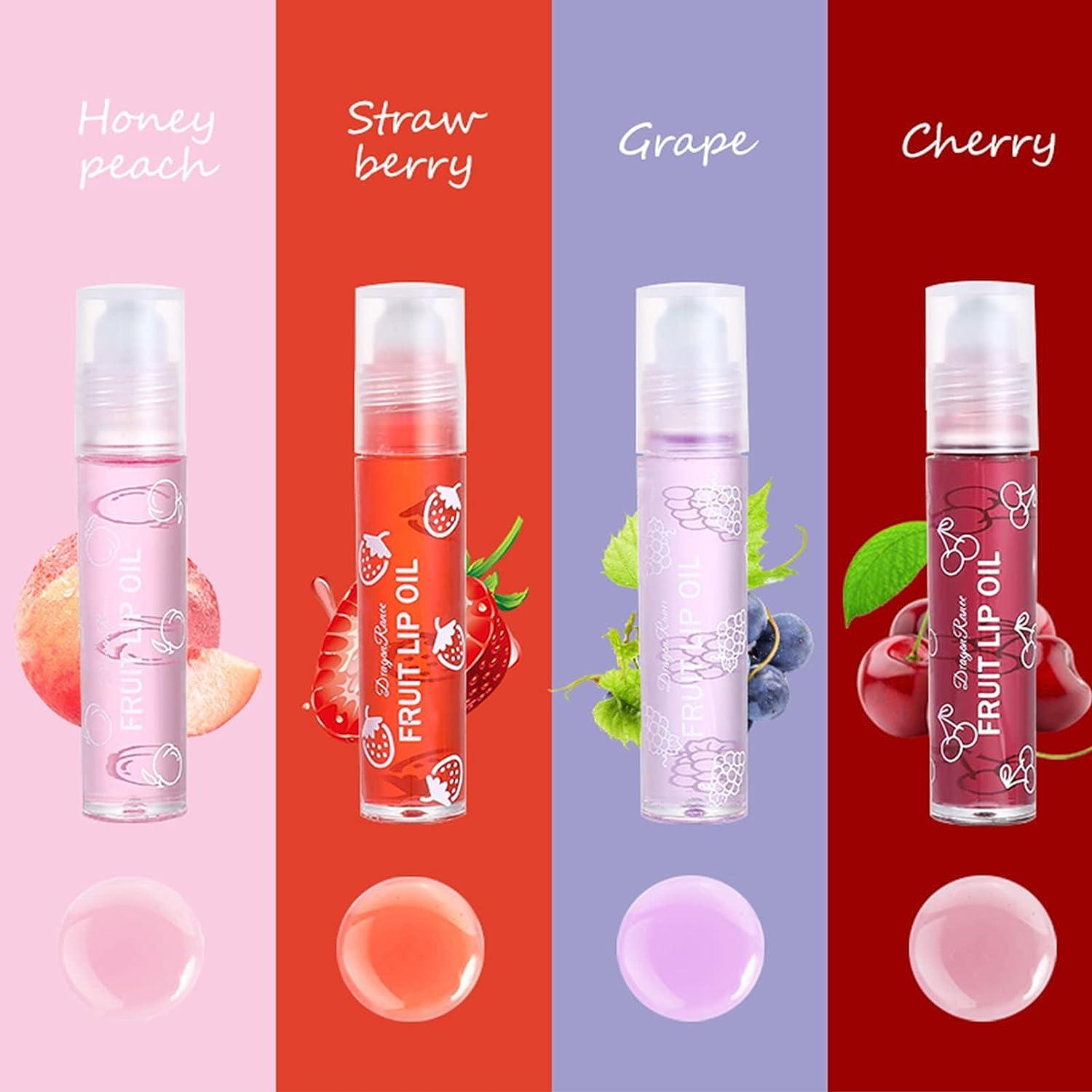KTouler 4 Pcs Fruit Lip Oil Set Lip Gloss Crystal Jelly Liquid