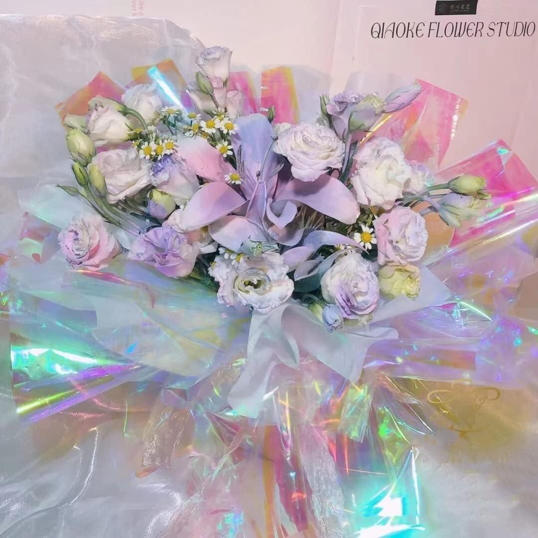 10pcs 58*58cm Iridescent, Rainbow, Light Pink Flower Wrapping