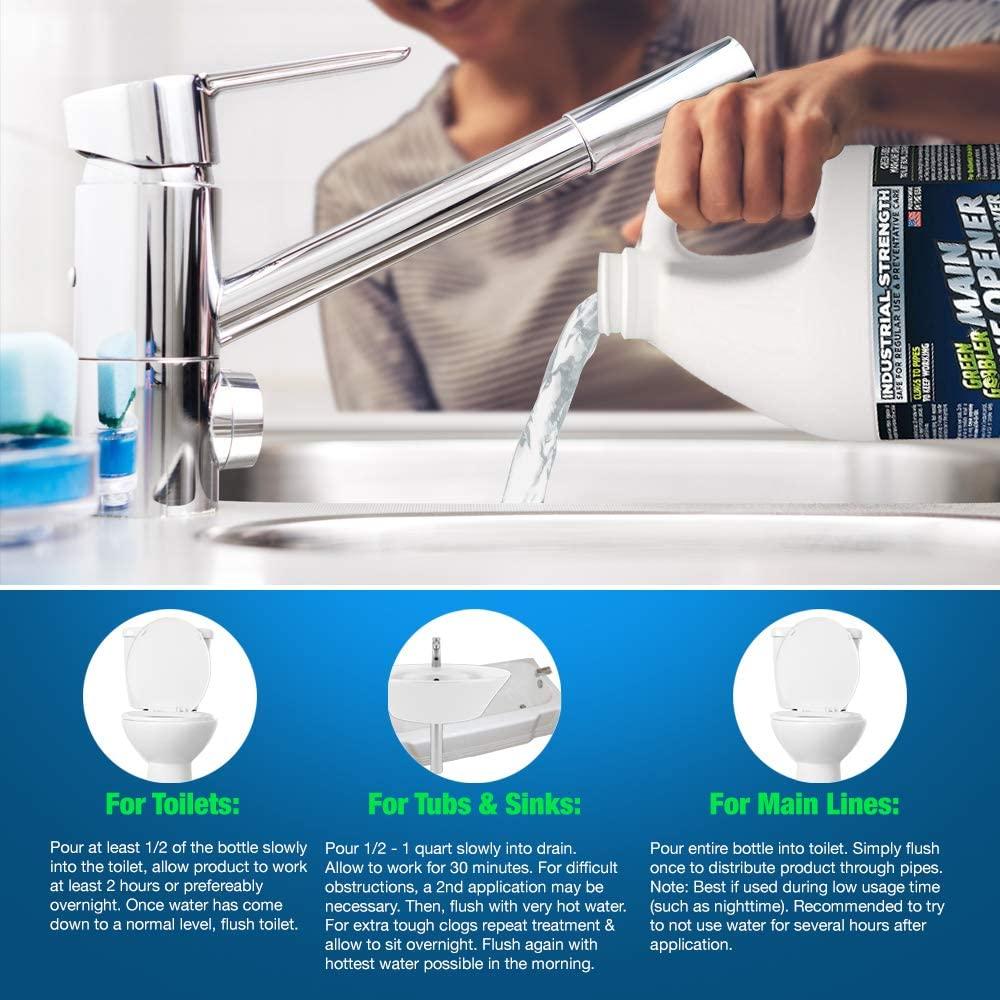 Green Gobbler Drain Clog Remover & Cleaner for Toilets, Sinks, Showers  Septic 31