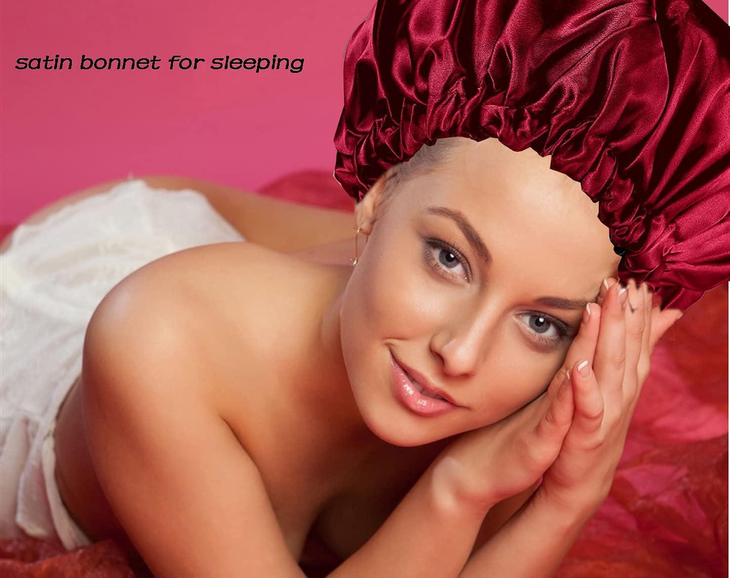 Satin Bonnet Silk Bonnet Sleep Cap for Women - Adjustable Satin Cap  Sleeping Hair Bonnet for Sleeping Satin Bonnet for Hair Bonnets for Women  Silk Bonnet for Curly Natural Hair (red)