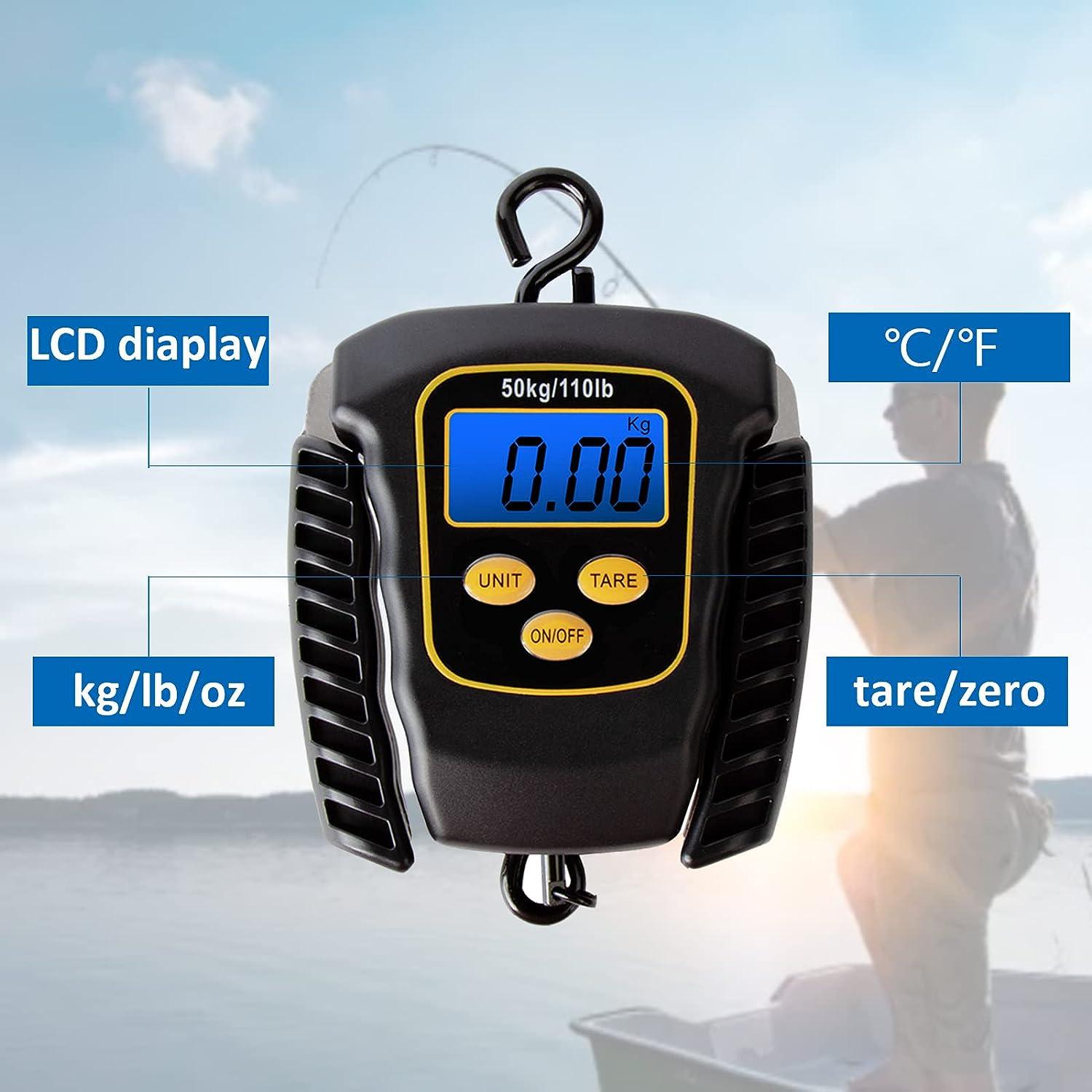 CyberDyer Fish Scale with Backlit LCD Display 110lb 50kg Digital Portable  Hanging Scale Fish Weigher Luggage Scale Fishing Gifts for Men (Black with  Yellow Keys)