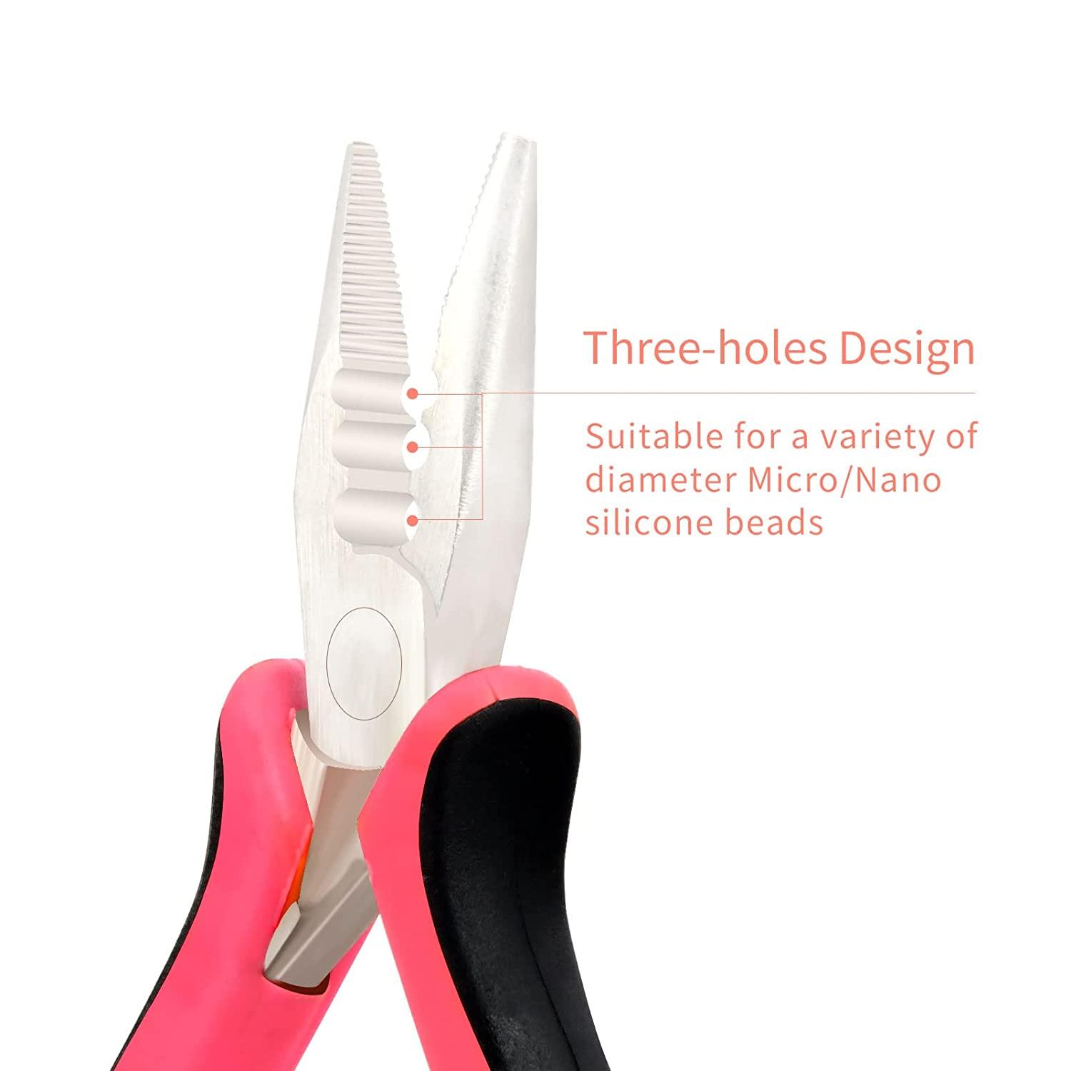 Pro Hair Extension Tools Mini 3 Holes Silicone Micro Beads & Nano Rings  Hair Extensions Opener & Remover Pliers Hair Tinsel Feathers Fitting Plier