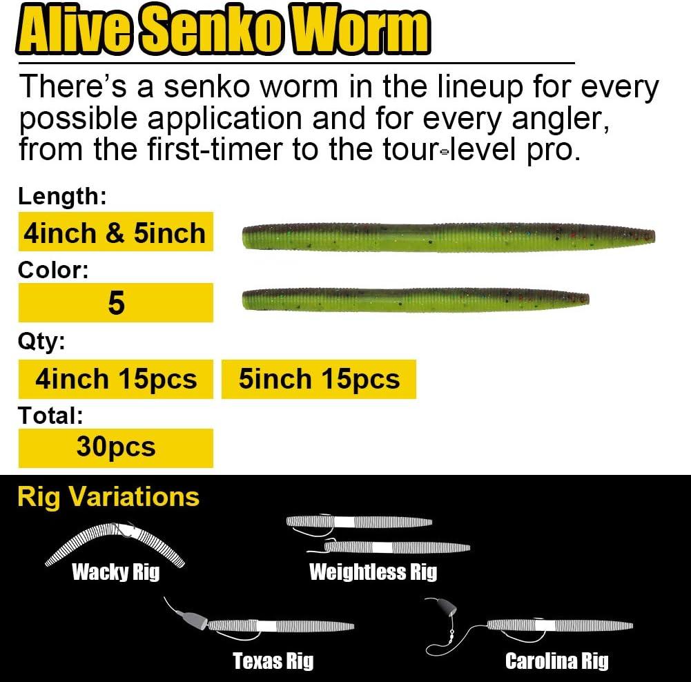 Lilureena Senko Worms Fishing Soft Lures Kit Plastic Bait Bass Fishing Lure  for Wacky Rig Carolina Rigged Texas Rigged, Soft Plastic Lures 