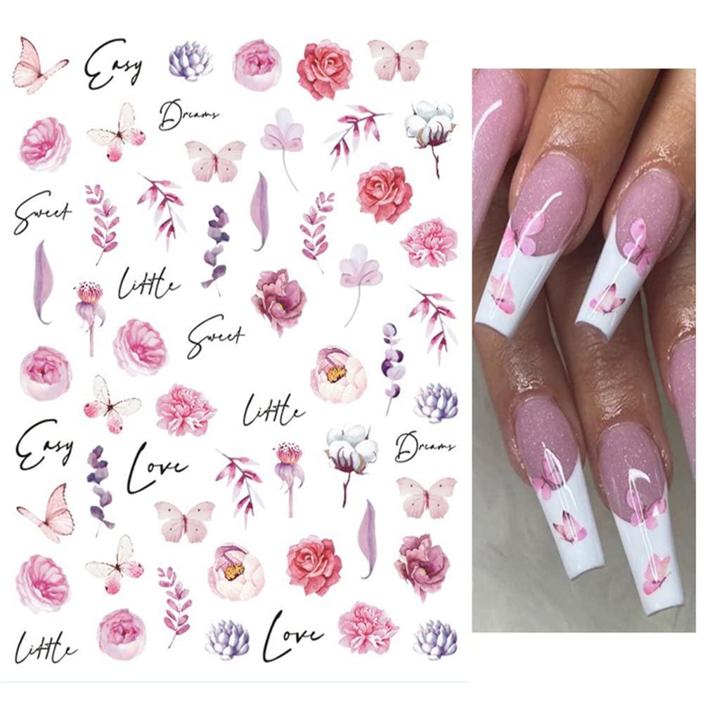 Purple Flower Nail Art Stickers 3D Flower Nail Stickers Nail Art Supplies  6PCS Daisy Floral Sunflower Cherry Blossom Nail Decals Spring Nail Designs