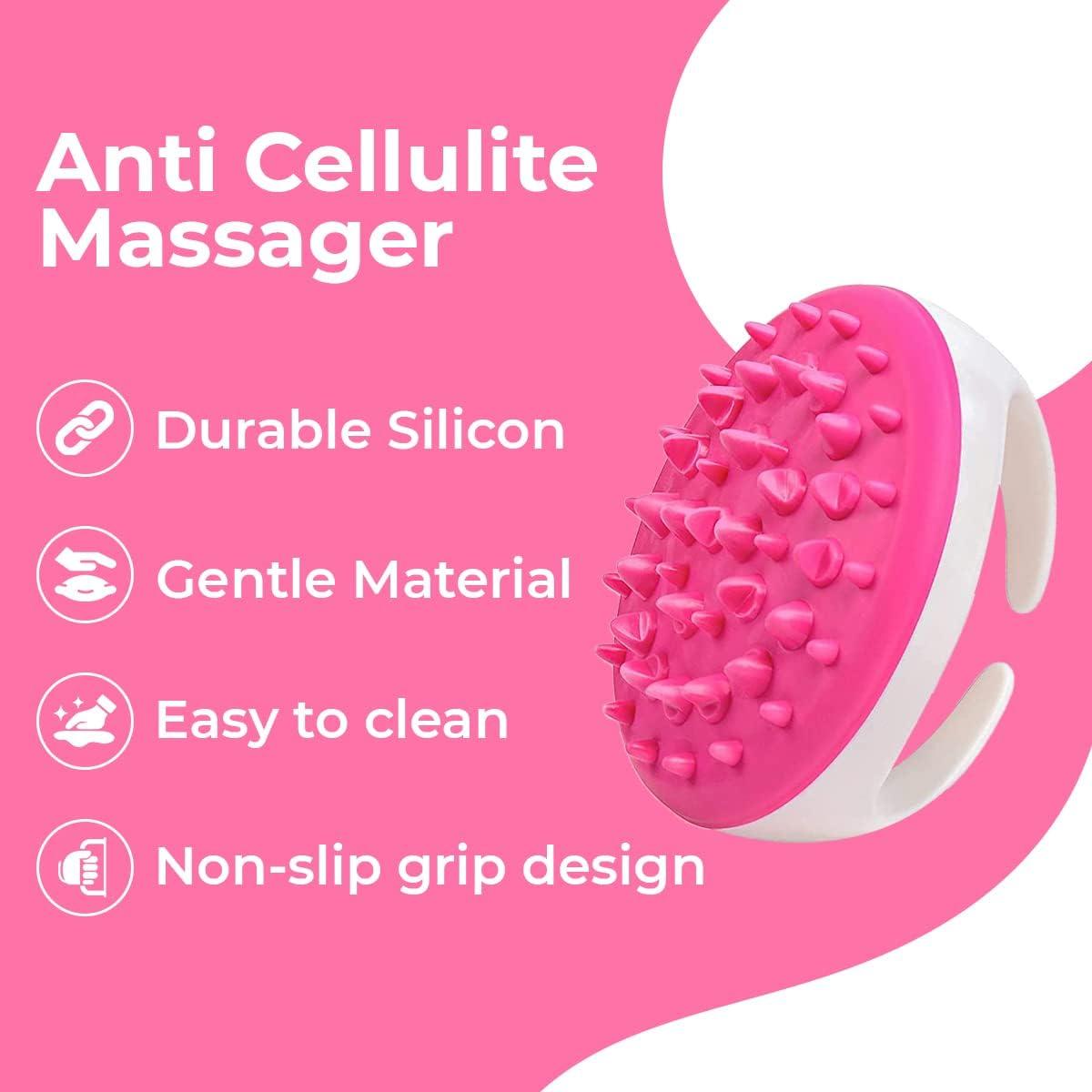 Avalon Anti Cellulite Massager Silicone Body Brush & Cellulite Remover  Silicone Exfoliating Body Brush & Body Scrubber Improves Fat Deposits  Shower Massage Scrubber Use with Cream or Oil - Pink Pink Massager