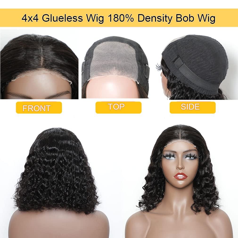 Wear And Go Glueless Wigs Human Hair Curly Bob Wig 4x4 - Temu