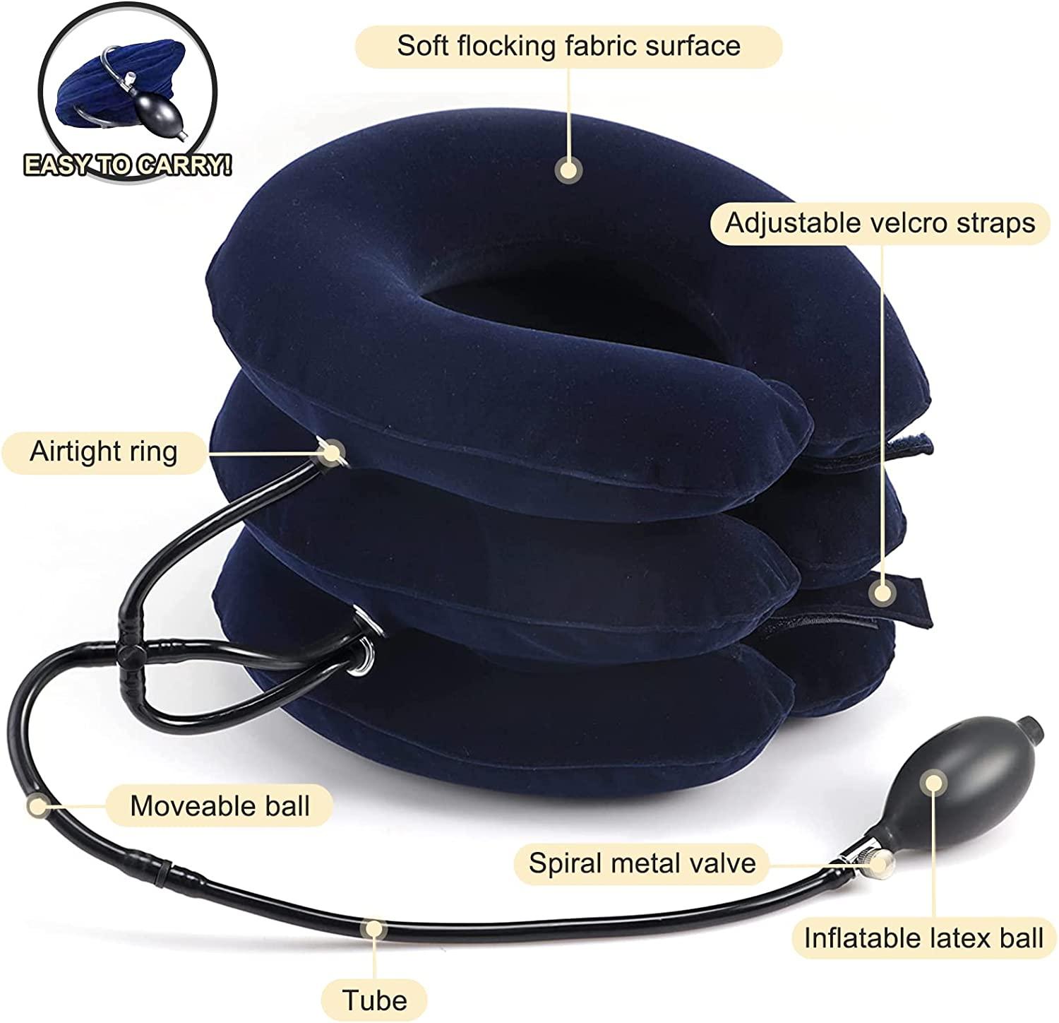 Cervical Neck Traction Device for Neck Pain Relief, Adjustable Inflatable  Neck Stretcher Neck Brace, Neck Traction Pillow for Use Neck Decompression  and Neck Tension Relief (Blue)