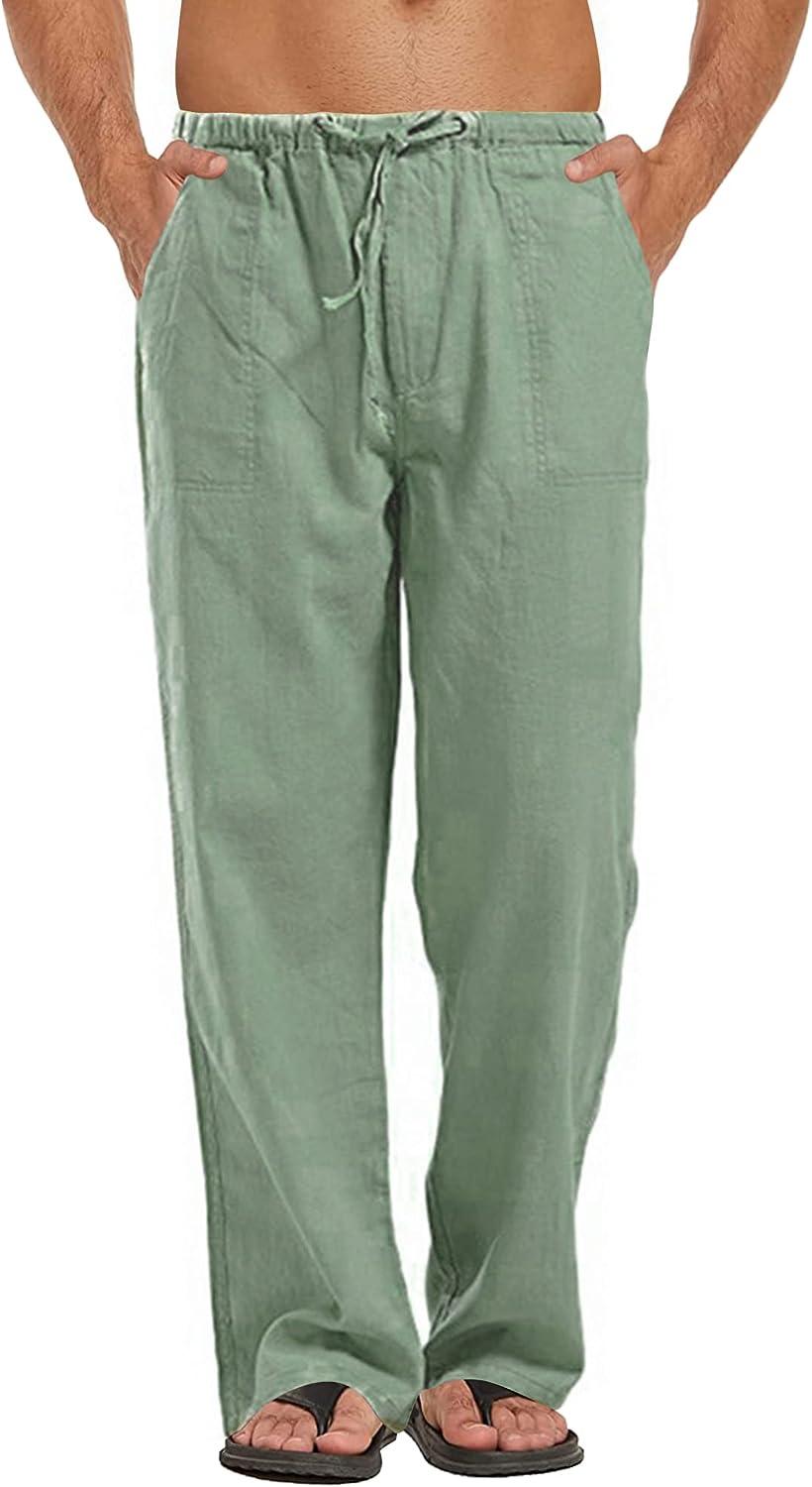 Mens Linen Pants Loose Baggy Elastic Wasit Ethnic Taperd Trousers  Drawstring | eBay