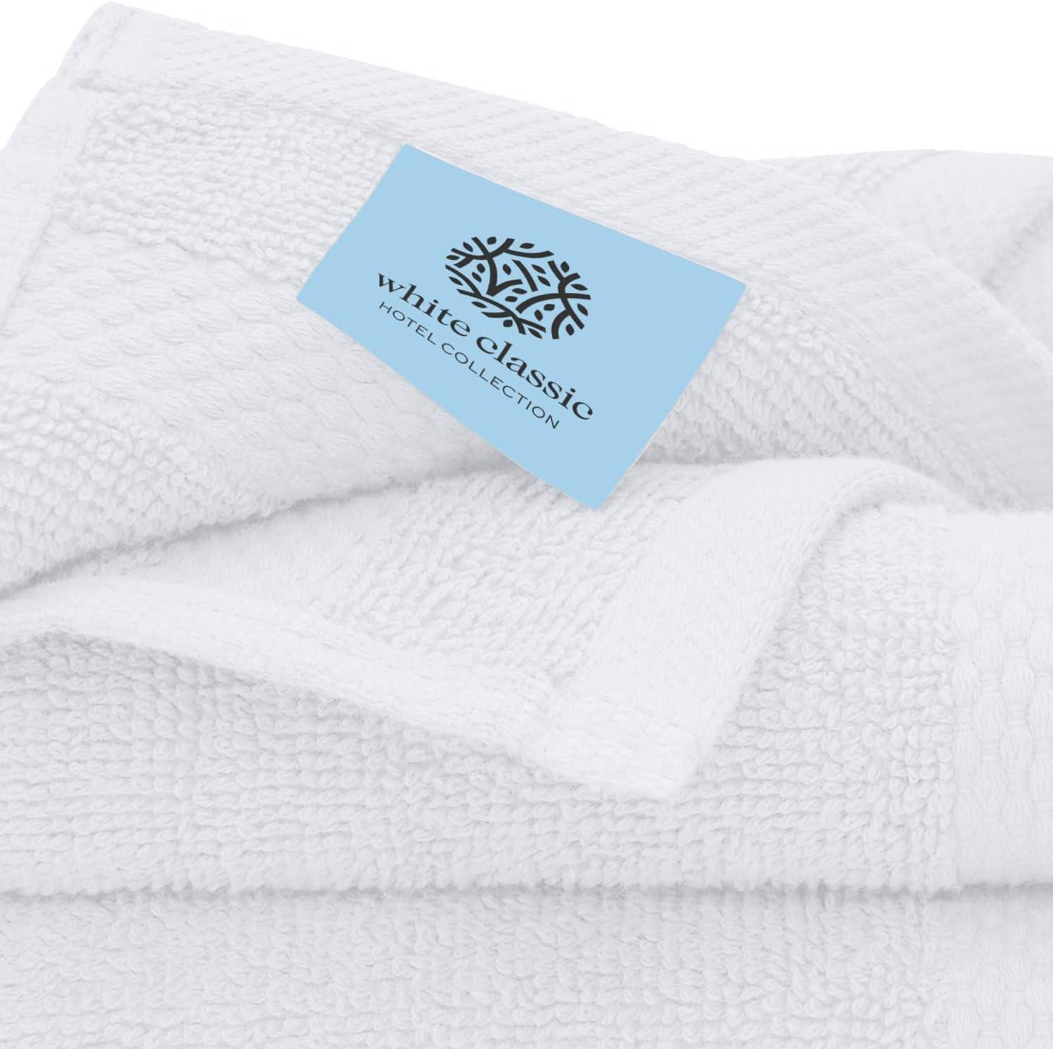 WhiteClassic Luxury Cotton Washcloths - Large Hotel Spa Bathroom Face Towel, 12 Pack