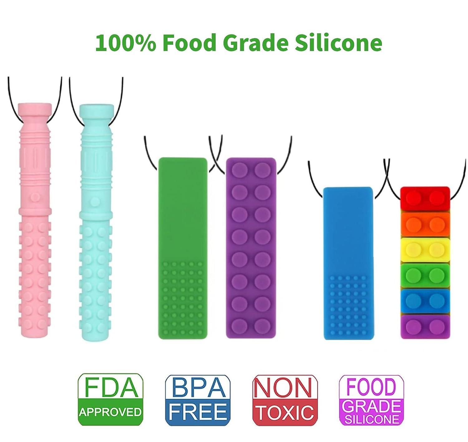 Tilcare Chew Chew Pencil Sensory Necklace 3 Set - Best for Kids or Adults  That like Biting or Have Autism – Perfectly Textured Silicone Chewy Toys - Chewing  Pendant for Boys &
