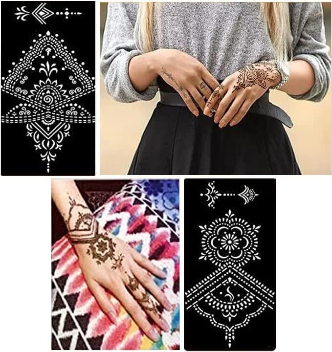 Temporary Tattoo Henna Stencils Glitter Mehndi Template Body Art Hand Lace