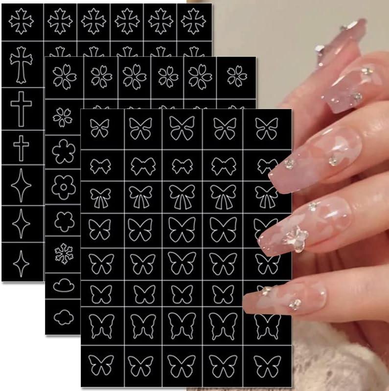 24 Sheets Airbrush Stencils Nail Stickers for Nail Art, French Nail Decals  Printing Template Stencil Tool Moon Stars Heart Butterfly French Design