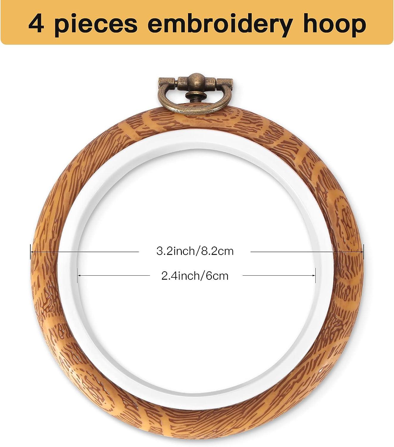 4 Inch Embroidery Frame,Embroidery Hoop,Hoop Embroidery, Imitated Wood  Display Frame Circle 4 Pieces, with 1 PCS Sewing Needle Cylinder