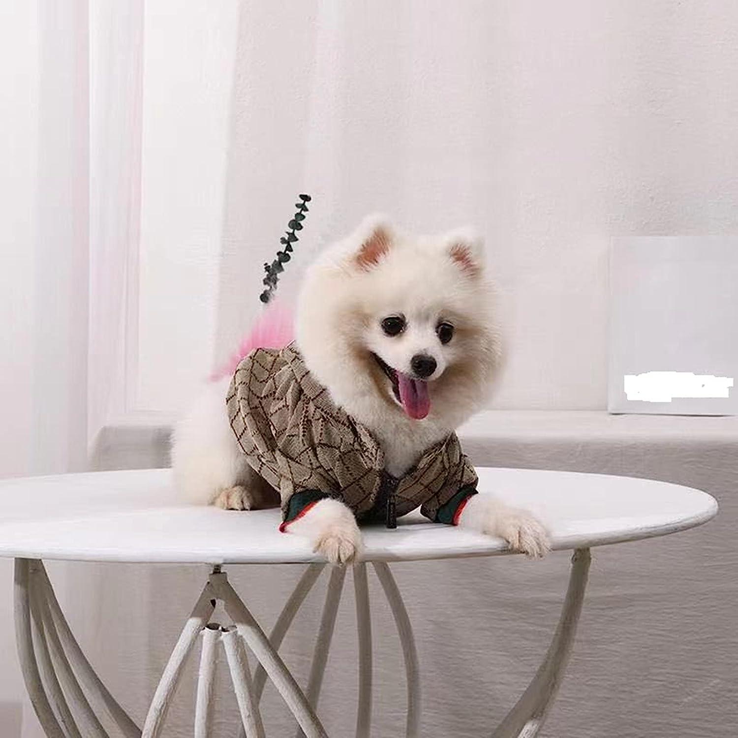 HXKJ Dog Hoodie Winter Dog Jacket Luxury Dog Clothes Classic Designer Pet  Clothes Coat French Bulldog Teddy Pug Puppy Clothes, Brown, XXL