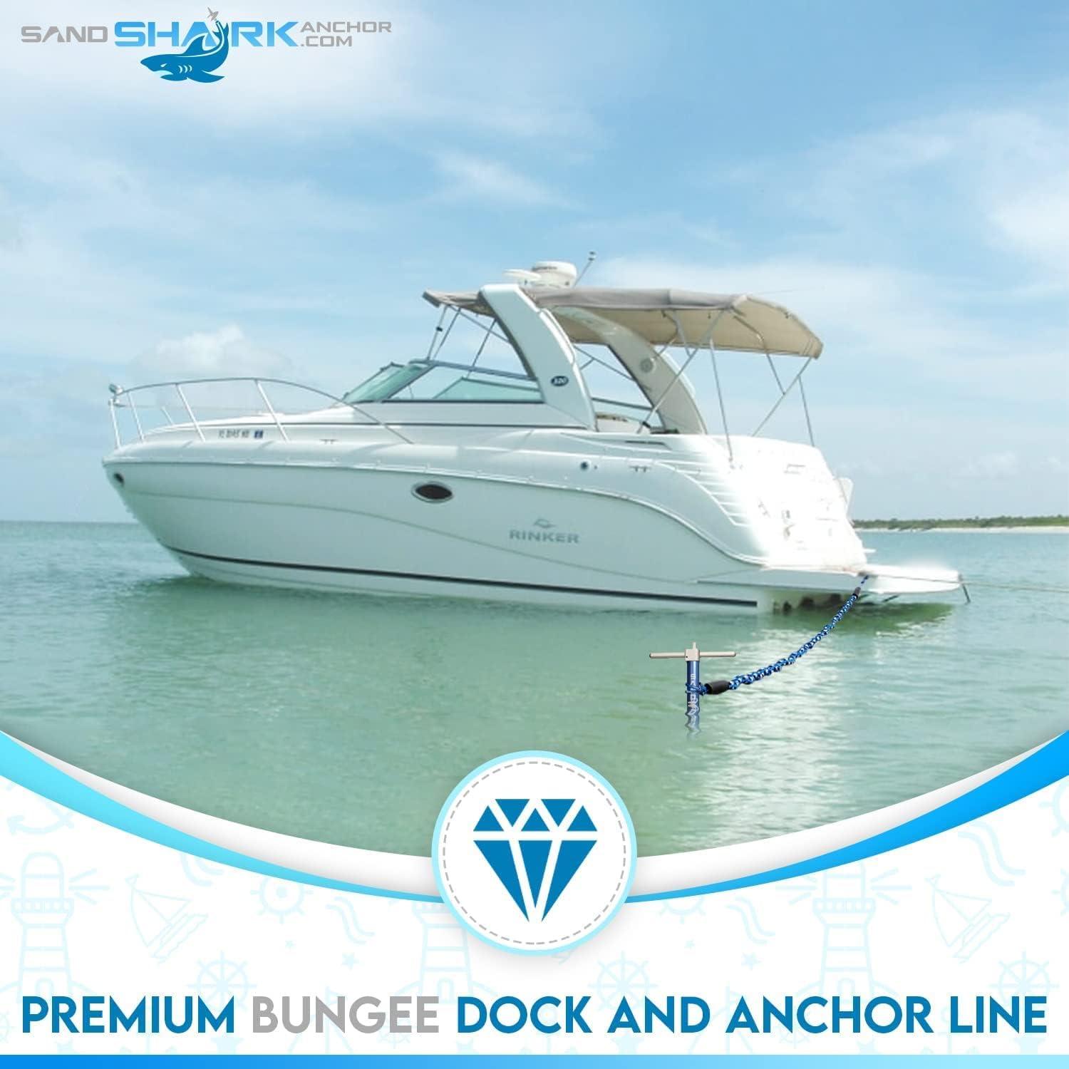Stretches 7-14ft Premium Anchor Bungee Dock Line. Absorbs Shock to Anchors  and Docks w/Stainless Steel Clip. Designed for SandShark Anchors. Neon Green