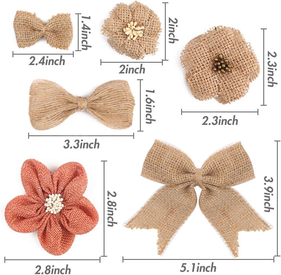 VGOODALL 32 PCS Natural Burlap Flowers Set Burlap Lace Flowers Bowknot for  Wedding Party Decor Home Embellishment DIY Crafts Small Brown
