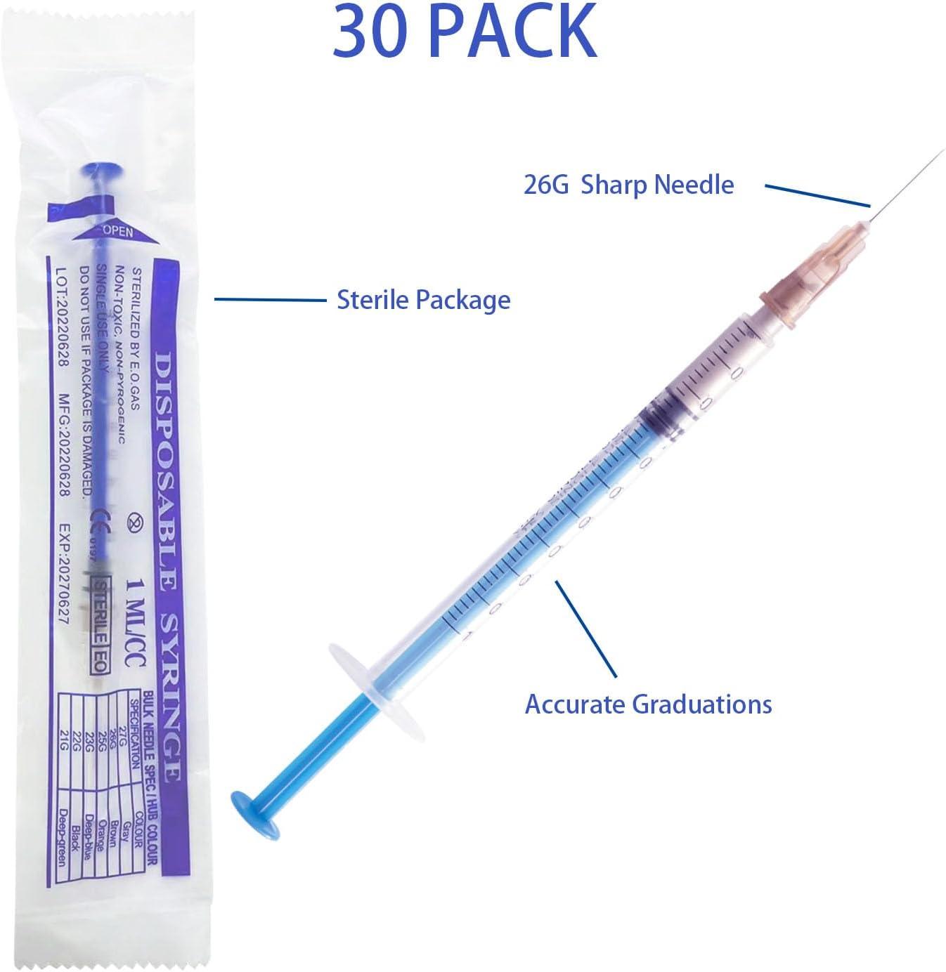 1ml Syringe With Needle-25g 1 Inch Needle, Disposable Individual  Package-pack Of 100 Sealed Sterile