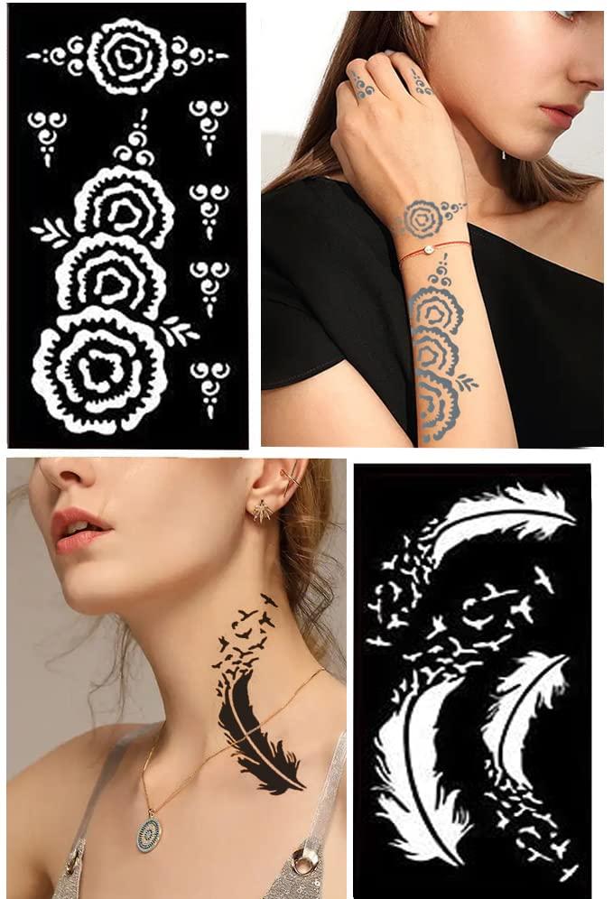 Xmasir 16 Sheets Indian Arabian Henna Tattoo Stencil Set Temporary Tattoo  Temples Kit,Stencils for Henna New Designs