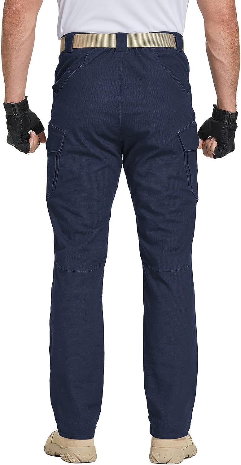 Mens Stretch Cargo Pants Combat Work Pants Multi Pockets Elastic Waist  Trousers