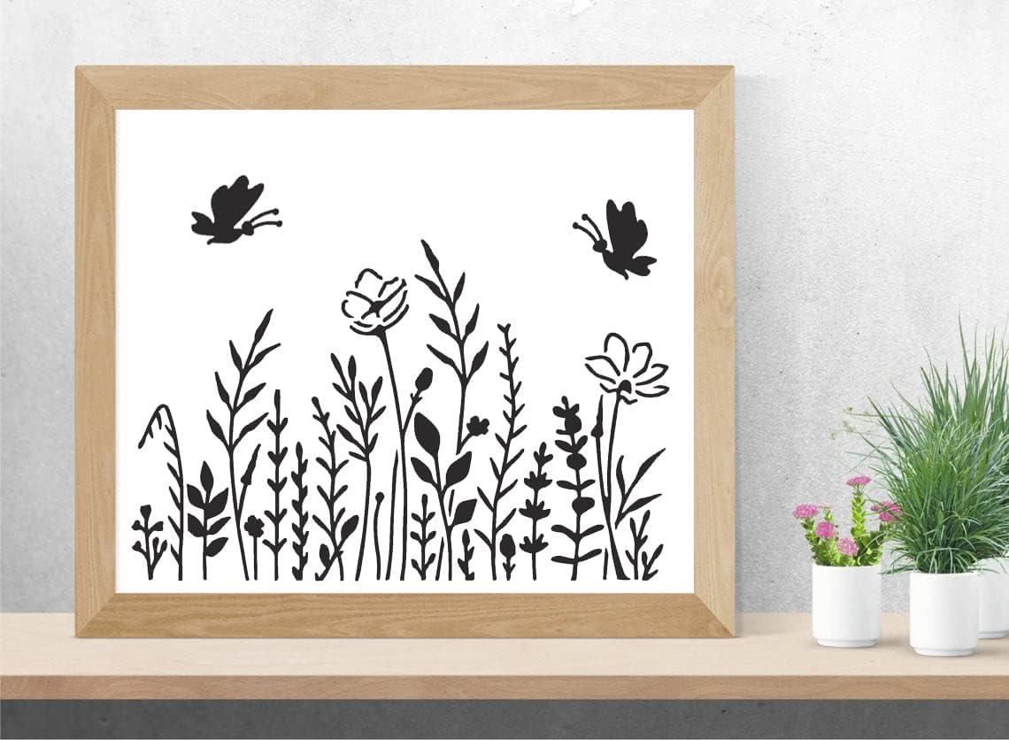 Wild Flower Stencils for Painting 11.7x8.3 Inch Large Flower Stencil for  Walls Leaf Flower Blossom Stencils Reusable Drawing Stencils for Painting  on Wood Wall Canvas Furniture Card 