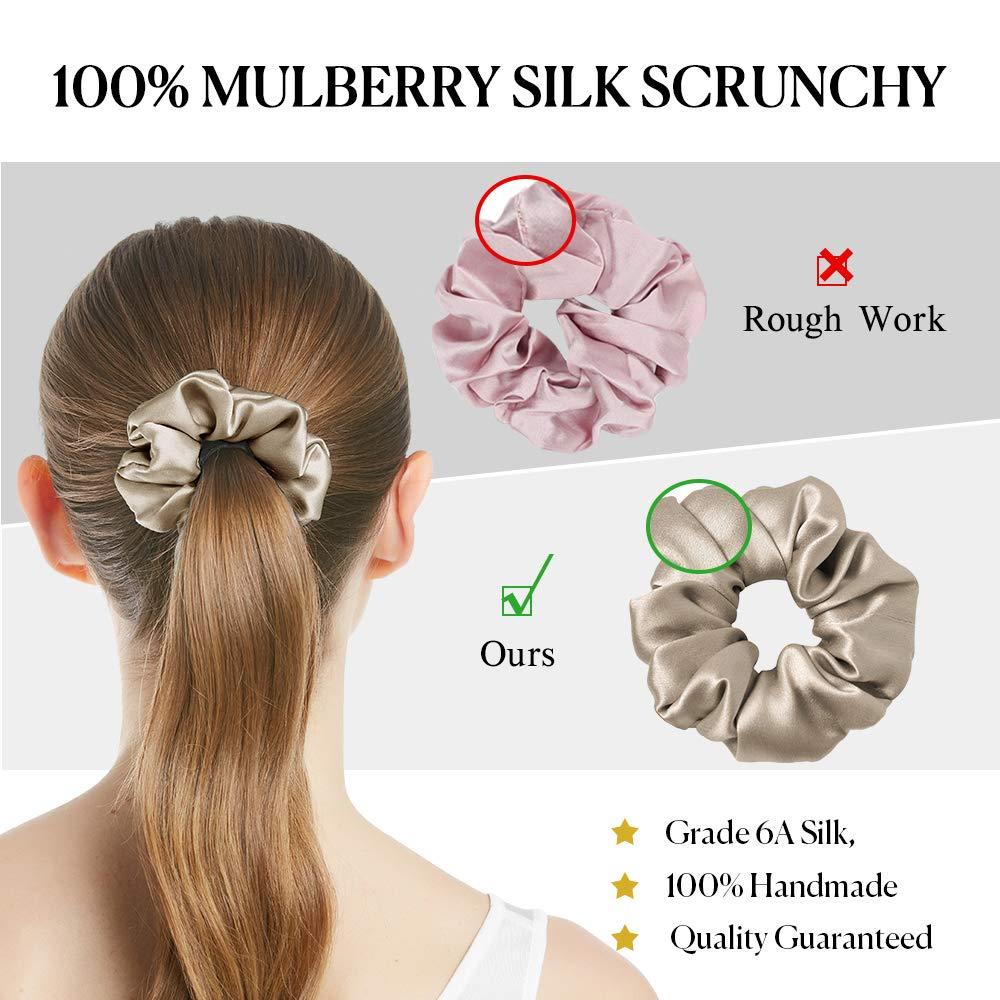 Fishers Finery 25 Momme 100% Pure Mulberry Silk Large Scrunchies, Hair Ties  (Black/Pink/Champagne, 3 Pk)