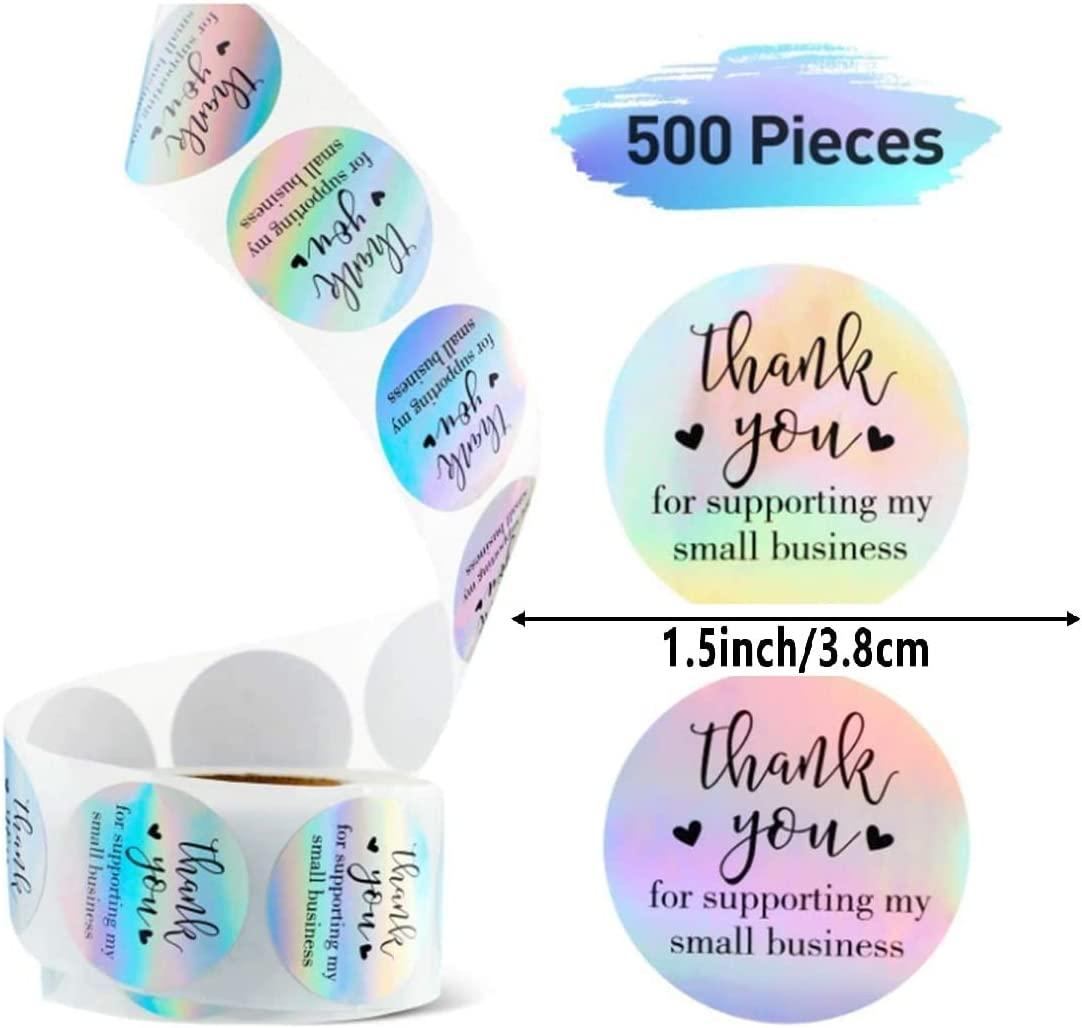 500 Pieces 1.5'' Thank You for Supporting My Small Business Stickers Roll  Stickers Adhesive Holographic Stickers Rainbow Stickers for Business Online  Retailers Boutiques Shops
